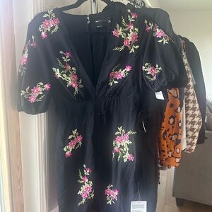 ASOS Black Mini Dress with Pink Floral Embroidery